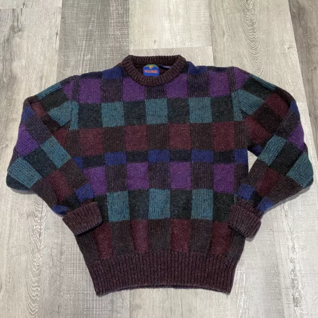 Vintage Woodward Colorful 100% Shetland Wool 80s Checkered Sweater