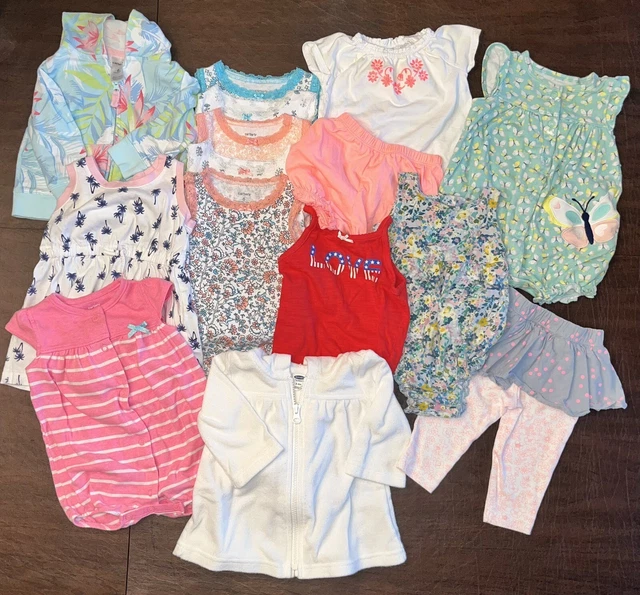Baby Girl Clothes Lot 15 pc Sz 6 Months, Spring and Summer, Rompers, Variety