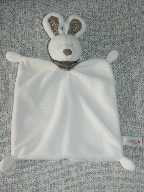 Nicotoy Simba Doudou Lapin Plat Rectangle Blanc Ecru Gm Bandana Marron Kom9