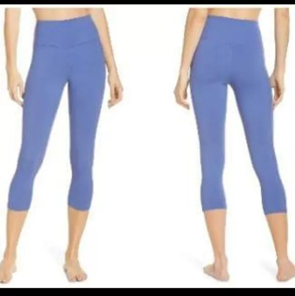 Z by Zella Mid-Rise Side Seam Pockets Crop Leggings Pants Size Medium Women Blue