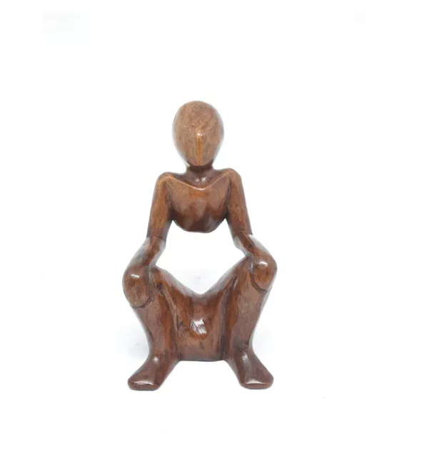 8" Tall Abstract Wooden Sitting Guy Body Posture Cool Guy Art Statue Hand Carved