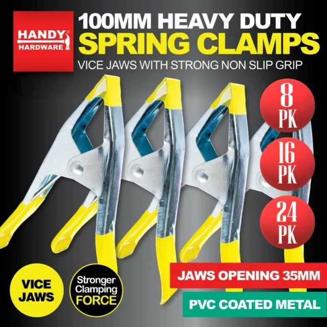 8/16/24PK Handy Hardware® Spring Clamps Vice Jaws Heavy Duty 100mm