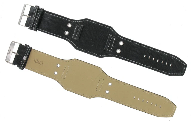 Bracelet De Montre 20mm, Gris, Surpiqûres Blanches, Simili Cuir, Neuf