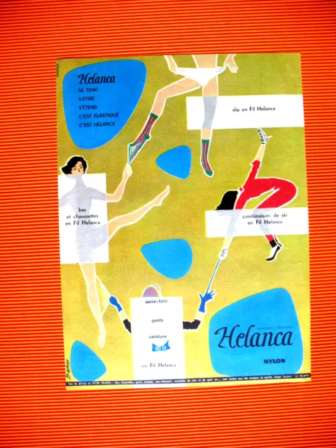 Publicite De Presse Helanca Tissus Nylon Elastique Illustration Barlier Ad 1958