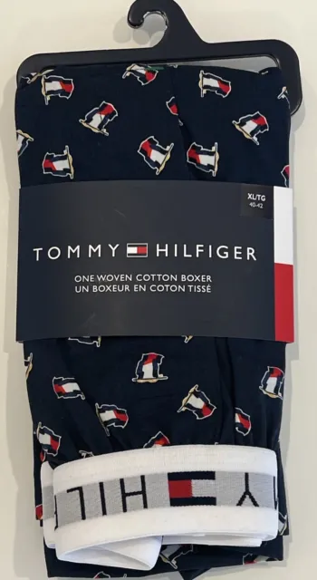 Tommy Hilfiger Men's Woven Boxer Cotton Navy Blue Flags Underwear Size XL