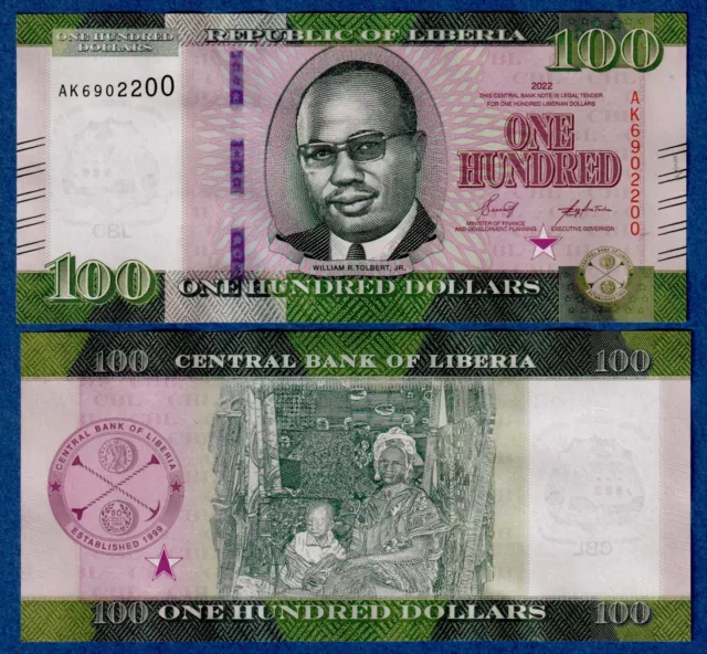 Liberia 100 Dollars 2022 P-W41   UNC Banknote