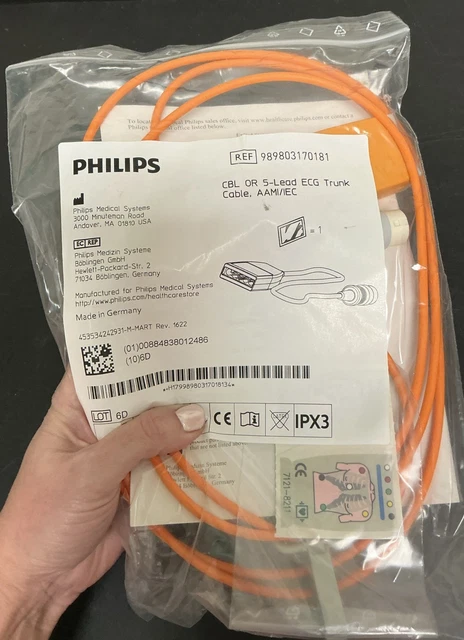 Câble ECG Philips M1669A 3 Dérivations, 2.7m - Pour Moniteur Patient, Neuf