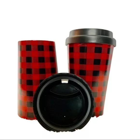 Set of 2 Red Buffalo Travel Mug Cup Coffee ToGo Hot Insulated Lumberjack Gift