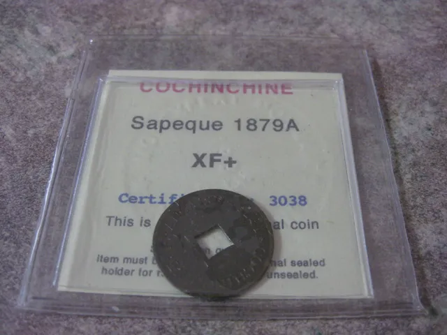 French Cochinchine - Sapeque 1879A XF+ - Bronze * RARE - Cert:3038