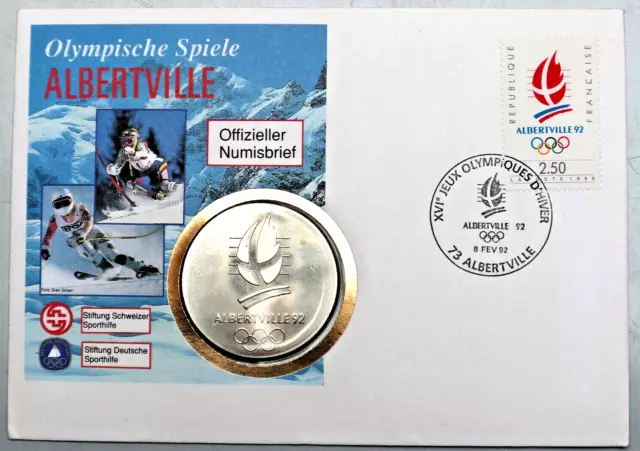 DEUTSCHLAND/FRANKREICH NUMISBRIEF: OLYMPISCHE WINTERSPIELE ALBERTVILLE 92 St C13