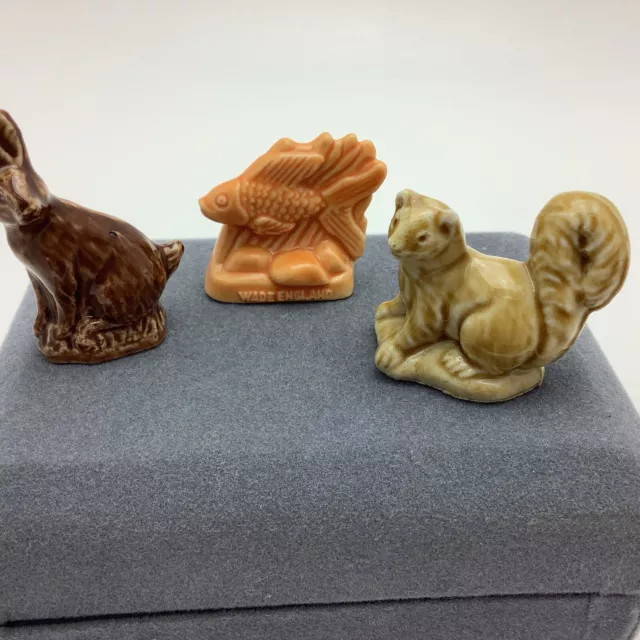 Vintage Wade England Whimsies Red Rose Tea Figures Bunny, Fish,Squirrel Lot of 3