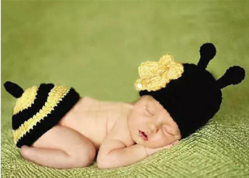 Newborn Baby Girls Boys Crochet Knit Costume Photo Photography Prop Outfits Bee