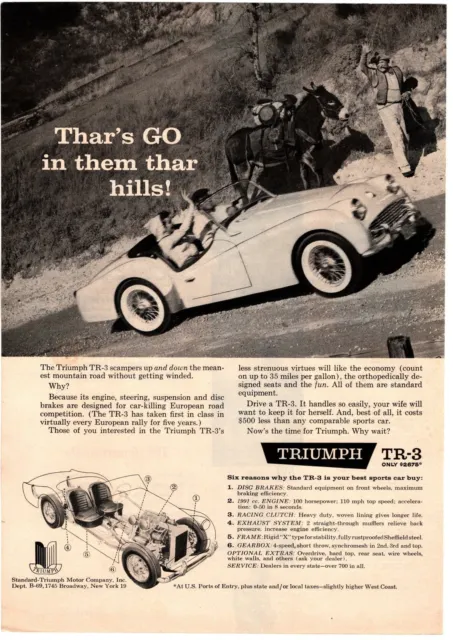 1959 Standard Triumph TR3 Roadster Convertible Mountain Man Pack Mule Print Ad