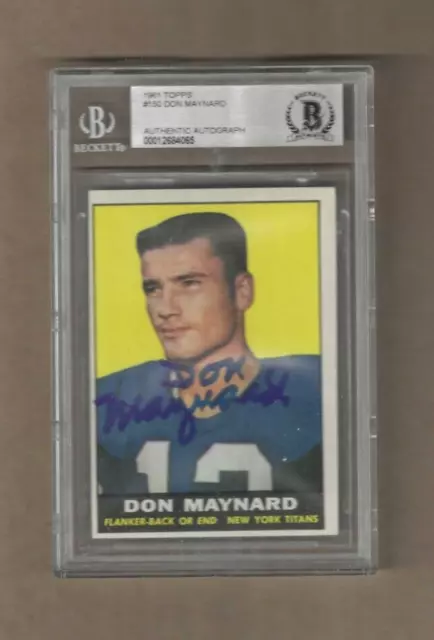 Signed 1961 Topps Don Maynard N Y Titans Rookie Card #150 BAS Beckett Slabbed