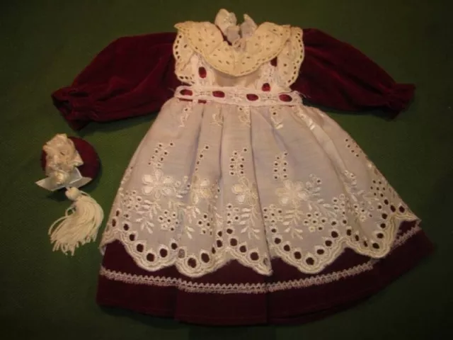 Doll Clothes 14-16" ~❤️~ Burgundy Velvet Dress with Pinafore #072