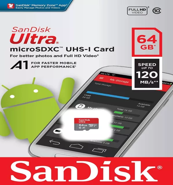 SanDisk Ultra Micro SD 32GB 64GB 128GB  SDHC SDXC Class 10 Memory Card & Adapter