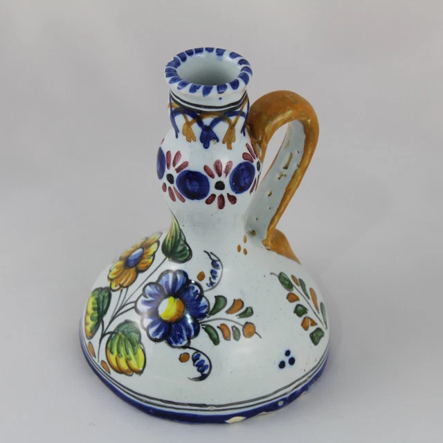 Antiguo PORTA VELAS Candelabro de Ceramica TALAVERA Alfar Prado Pintado a mano