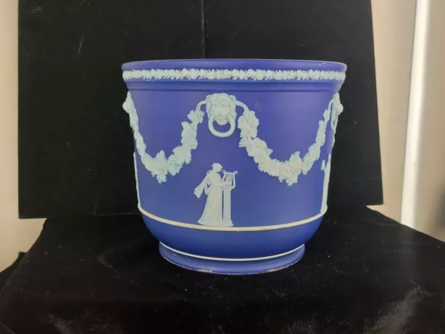 Antik Viktorianisch Wedgewood Blau Weiß Jasperware Blumenbank Pflanzer 16.5cm