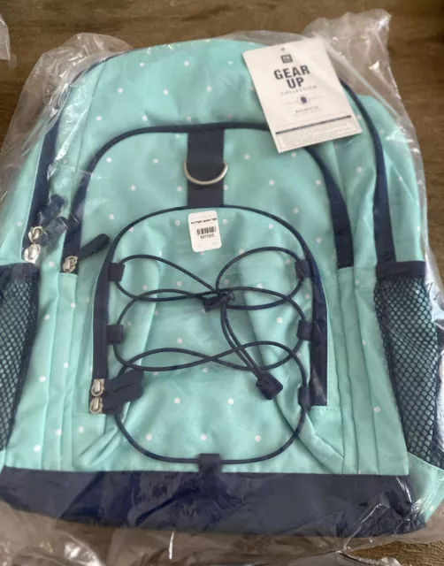 Pottery Barn Kids GEAR UP Large Backpack, Mint Green & White Polka Dot 16.5” NEW