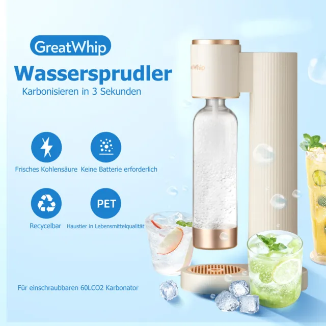 Polvoreador de agua GreatWhip incl. 1 botella compatible con cilindro SodaStream 60L