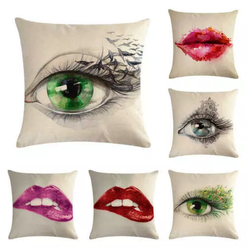 Home Decor Cotton Linen Makeups Eye Lips Pillow Case Sofa Throw Cushion Cover