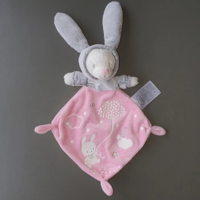 Doudou Plat Ours Déguisé En Lapin Rose Gris Phosphorescent Mots D'enfants Neuf