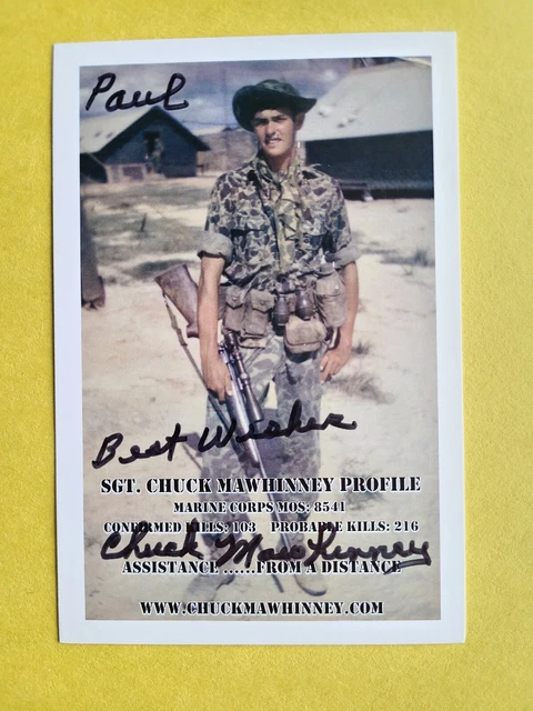 Charles Mawhinney Vietnam USMC Sniper 103 Kills Signed 4x6 photo  Paul