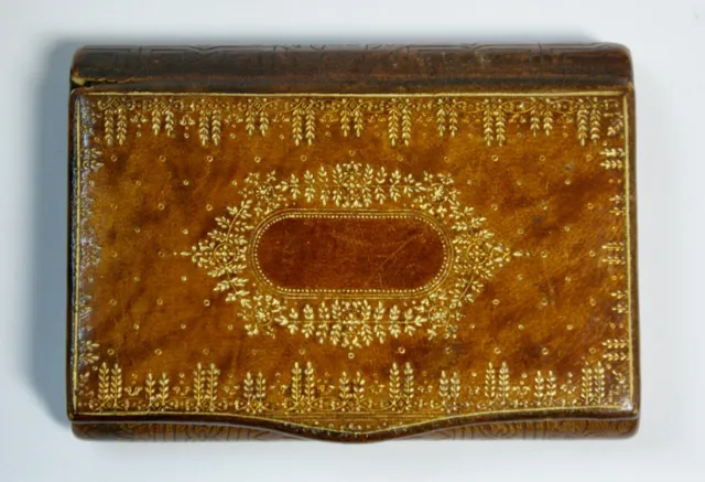 Antique Finnigans Gold Tooled Leather Book Form Card/Snuff Box, Stunning & Rare