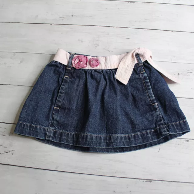 Old Navy Vintage Baby Girl Denim Blue Jean Skirt Size 18 24 Months Pink Belted