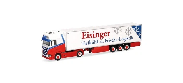 Miniature HERPA 1/87 - Camion Scania CS Avec Remorque FERNTRANS HAAS - Orange - Modèle H316903