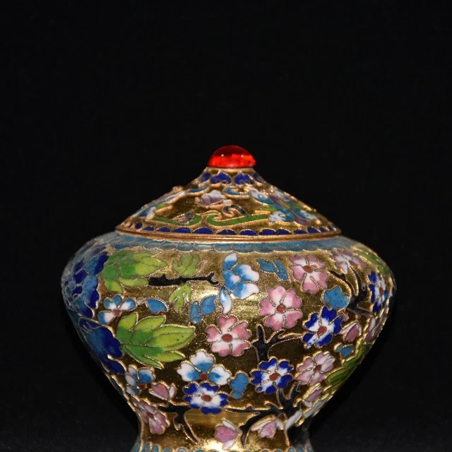 Red copper cloisonne silk peony flower Jiang Jun jar decoration