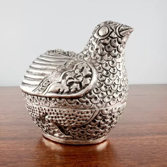 Figural Asian Silver Box Elaborately Decorated Bird Form 20Thc No Monogram