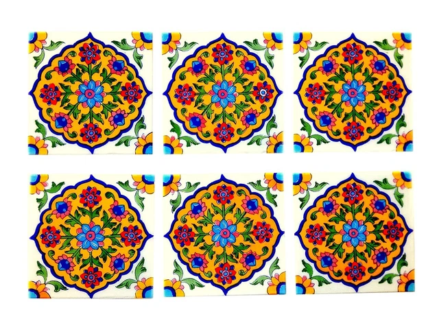 Lot De 7 Carreaux Muraux Céramique CERABATI - Décorés Main Signés MAJA - Noir Brillant - 10x10 Cm