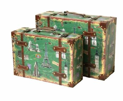 Vintage Suitcase Set 2 Trunk Train Case Antique Retro Luggage Travel Decorative