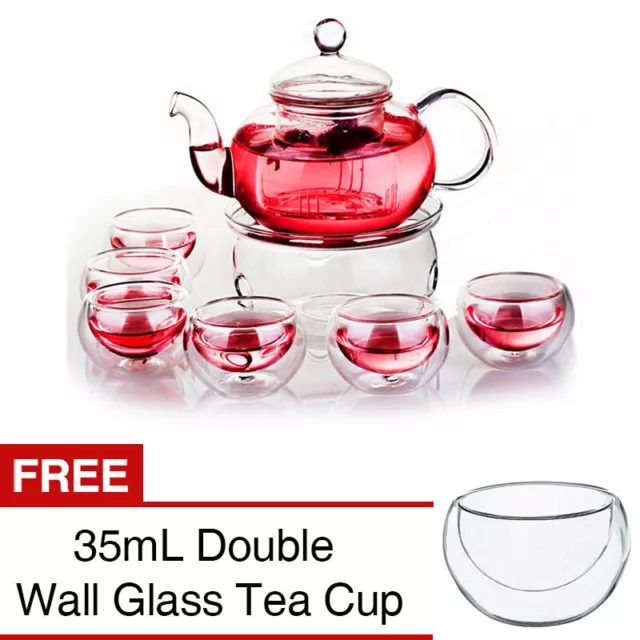 8Pieces 600ml Glass Teapot Set With Glass Infuser Flower Teapot Tea Maker 6 Cups