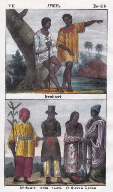Sierra Leone West Africa Afrika Afrique Black people costumes Lithographie 1840