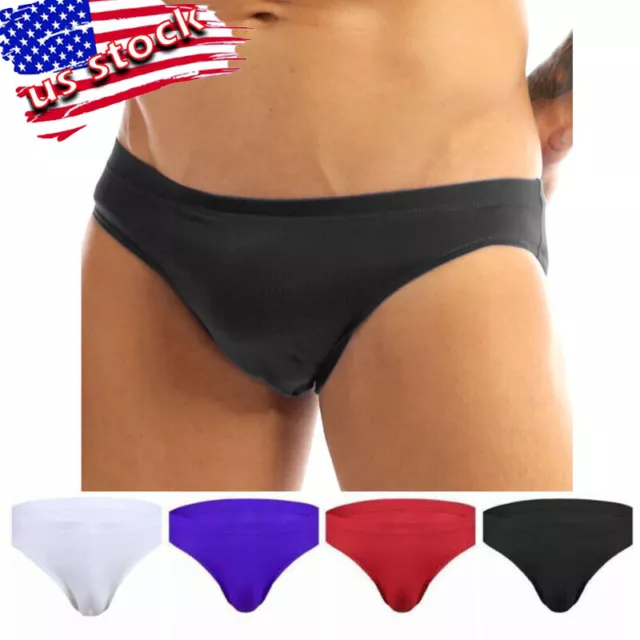 US Mens Silky Bikini Briefs Underwear Low Rise Bulge Pouch Swimsuit Underpants