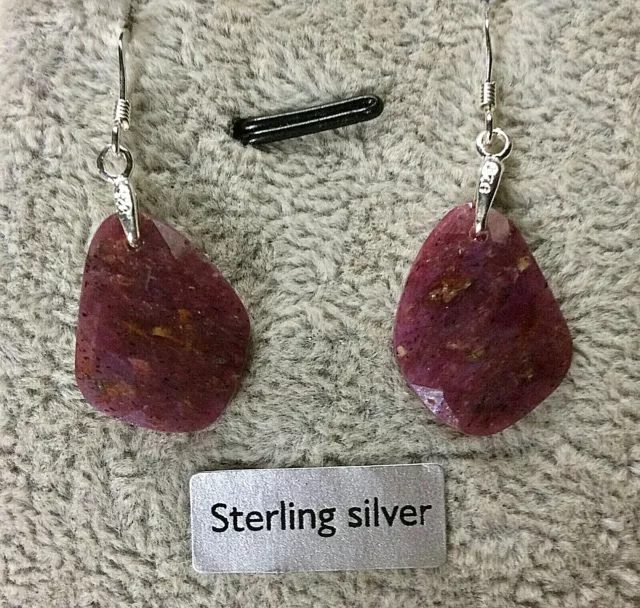 Ruby Freeform Pair of 925 Sterling Silver Earrings, Natural stone from Kashmir