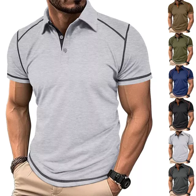 Herren Henley Hemd Kurzarm Shirt Kontrast Kragen Tops Sommer T-Shirt Bluse