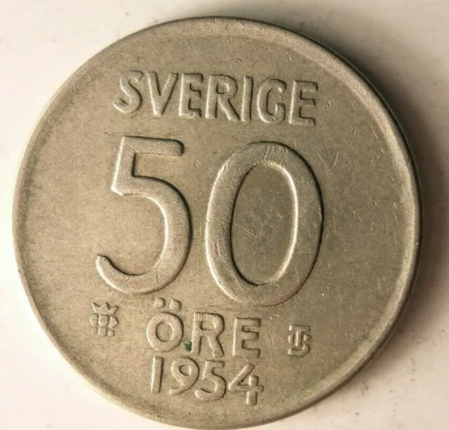 1954 Sweden 50 ORE - Great Collectible Sweden Silver Bin B
