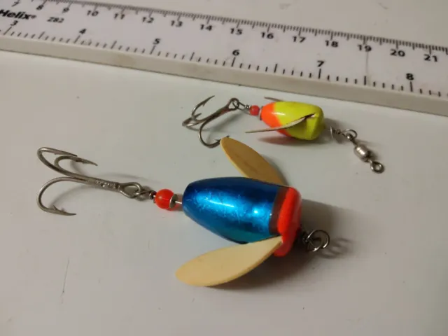 2×Rare Vintage Worden's-Spin-N-Glo Fly Spinner Popper Trout,Salmon Fishing Lures