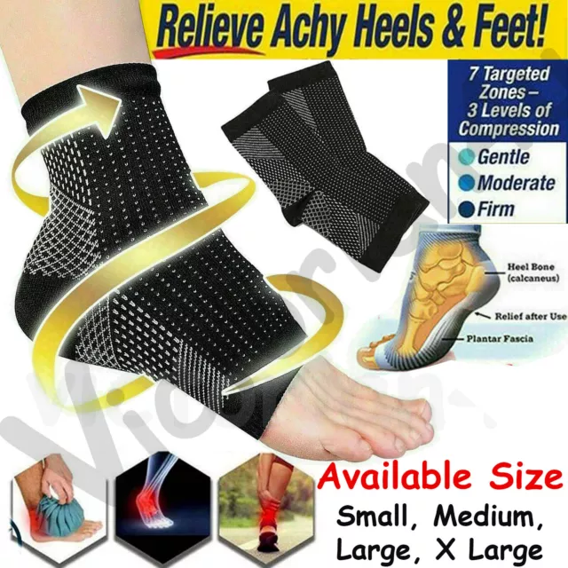 2x Compression Socks Heel Foot Arch Plantar Fasciitis Pain Relief Support Pair