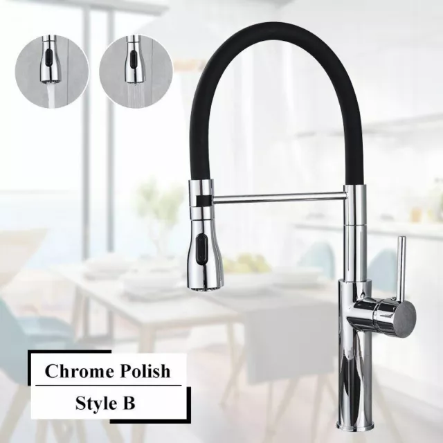 Black Chrome Pull Down Hose Swivel Rotating Faucet Tap Deck Mount Hot Cold Mixer