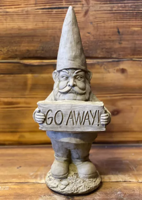 Stone Garden Grumpy Gnome Dwarf “Go Away” Statue Gift Ornament