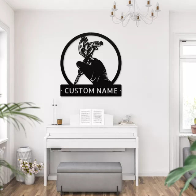 Custom Tattoo Machine Metal Wall Art Sign Personalized Tattoo Shop Home Decor 2