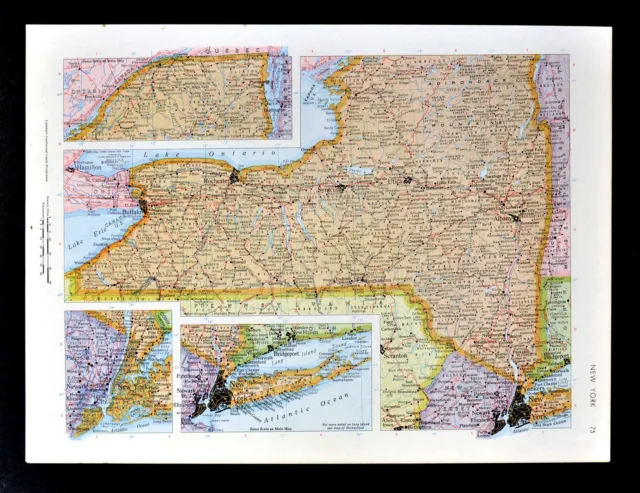 c1970 McNally Cosmo Map New York NY City Manhattan Niagara Falls Buffalo Albany