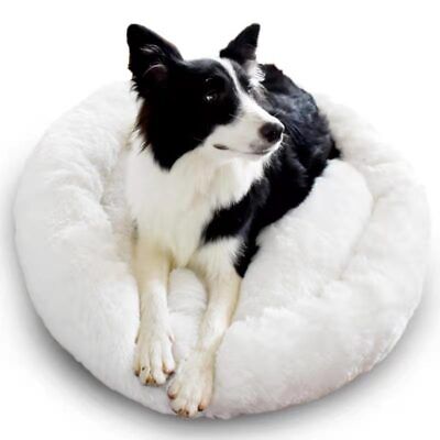 Calming Faux Fur Donut Cuddler Washable Round Dog  Cat Bed Sofa Mat Cage