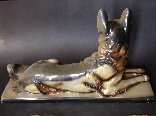 STATUE signée MDF en plâtre chien BERGER ALLEMAND 55 x 17 cm, H 33 cm  5 kilos 2