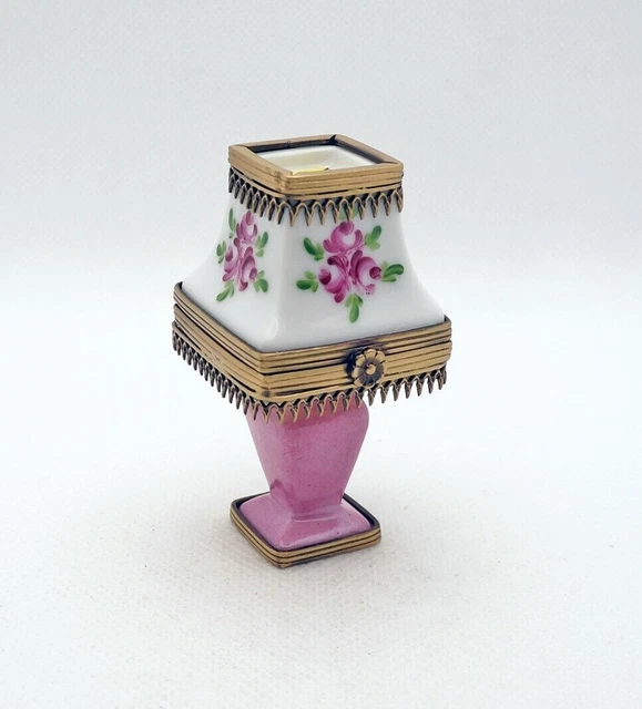 New French Limoges Trinket Box Amazing Floral Pink Lamp with Roses & Lightbulb
