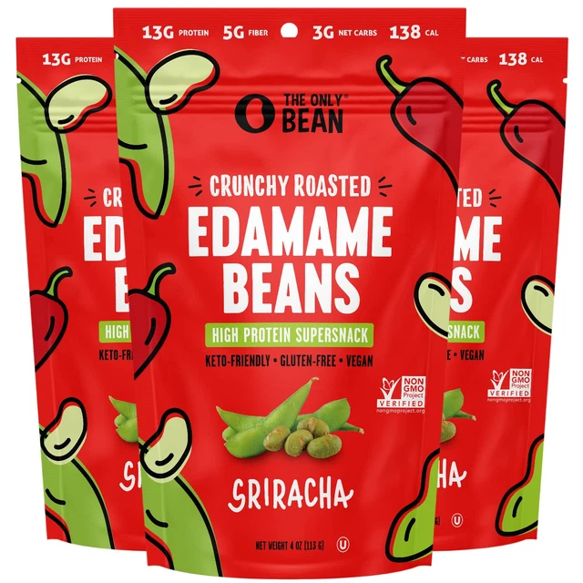 CRUNCHY ROASTED EDAMAME Snack (Sriracha), High Protein Snacks (13g